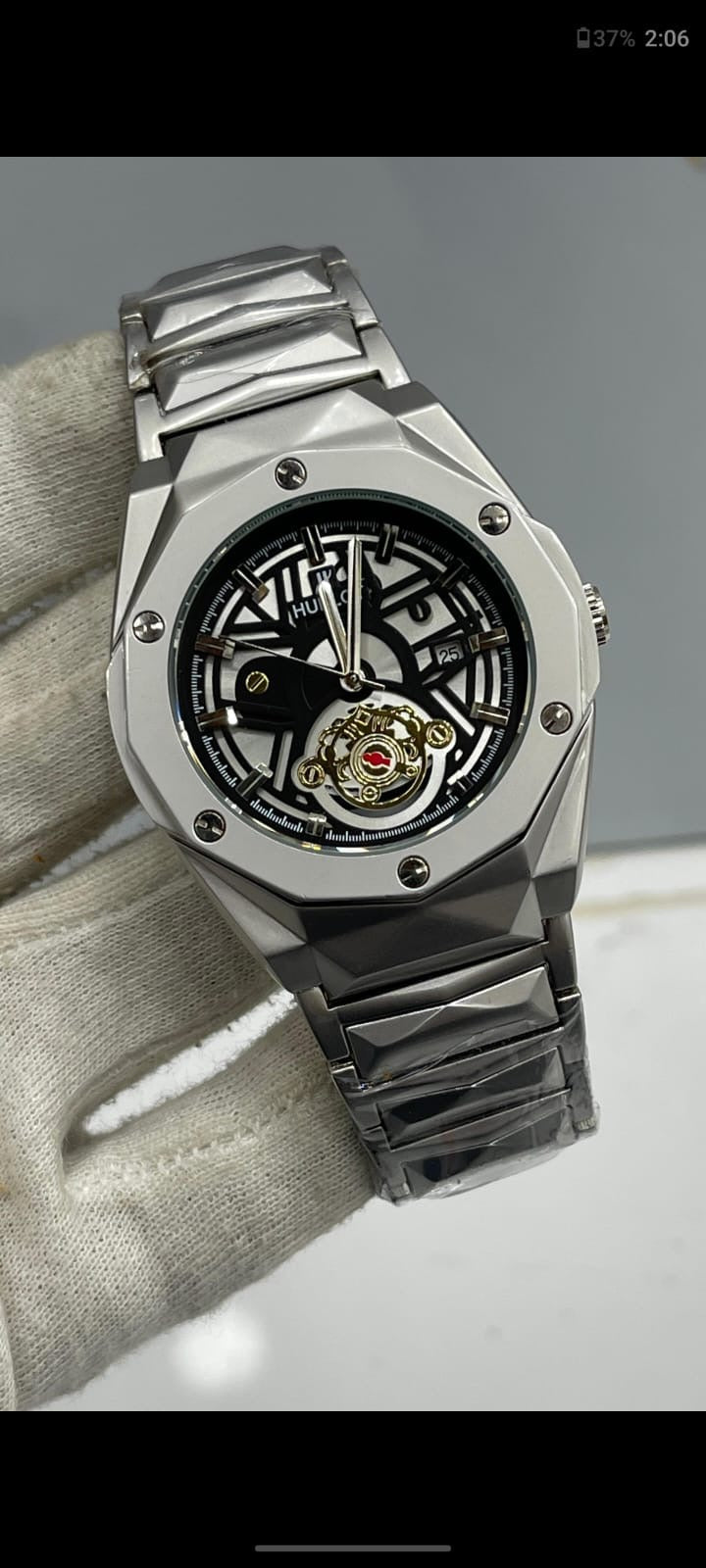 DIMOND CUT HUBLOT TRANSPARENT BACK SEMI AUTO